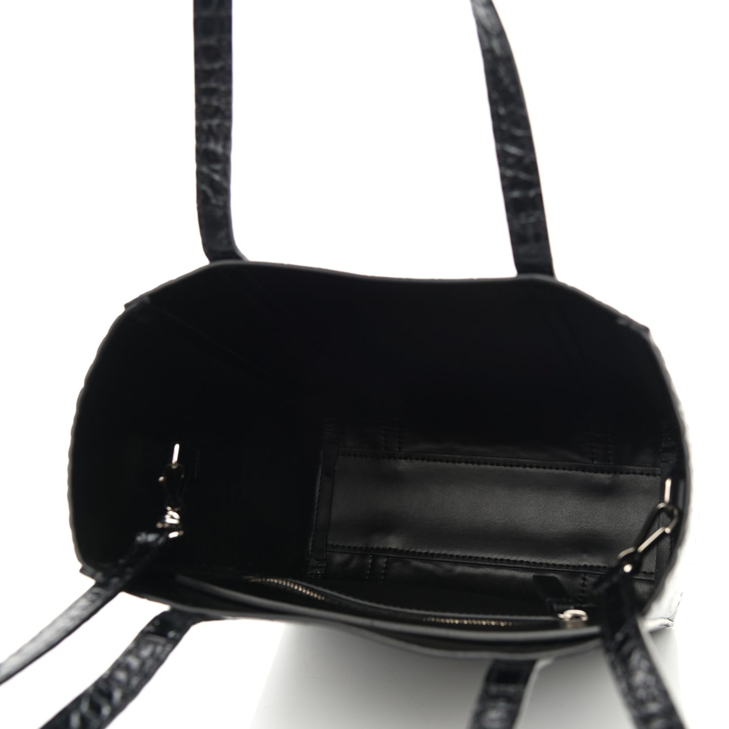Shiny Calfskin Logo Crocodile Embossed XXS Everyday Tote Black