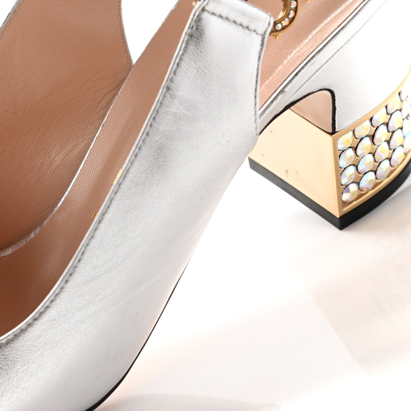 Metallic Nappa Crystal Square G Madelyn Slingbacks 39 Silver
