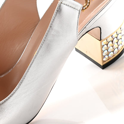 Gucci Metallic Nappa Crystal Square G Madelyn Slingbacks 39 Silver 15 of 18