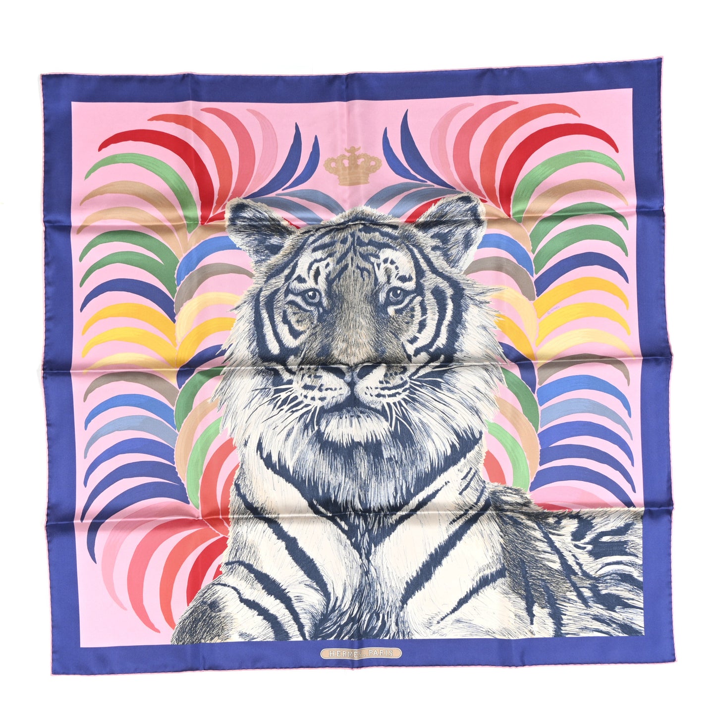 Silk Tigre Royal Double Face Scarf 90 Rose Bleu Multicolor