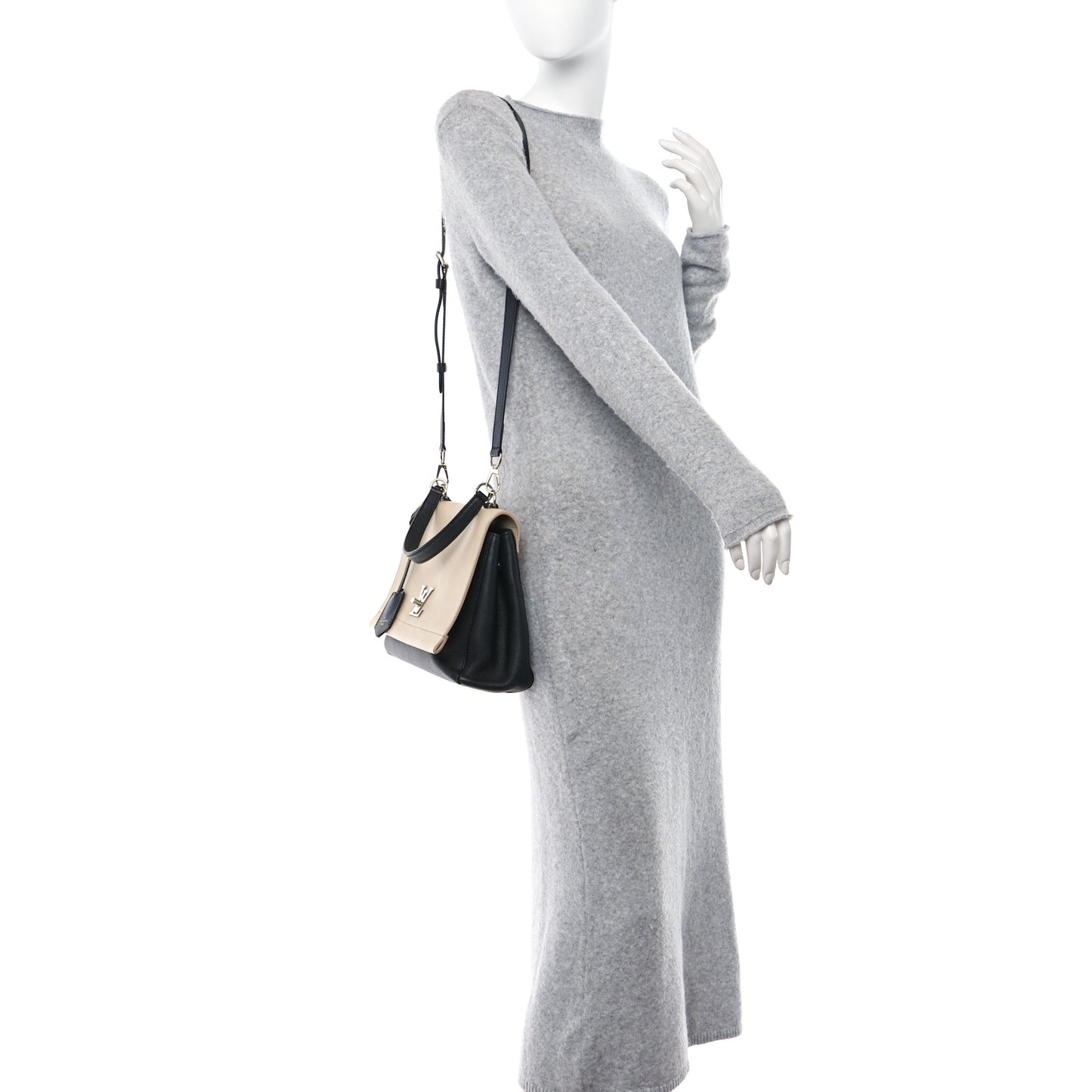 Soft Calfskin Lockme II Top Handle Vanille Black