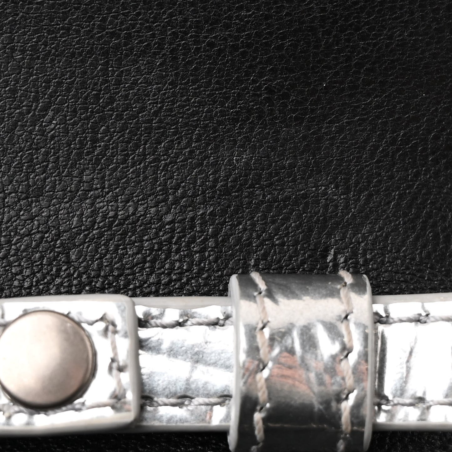 Metallic Calfskin Crocodile Embossed Hourglass Chain Bag Silver