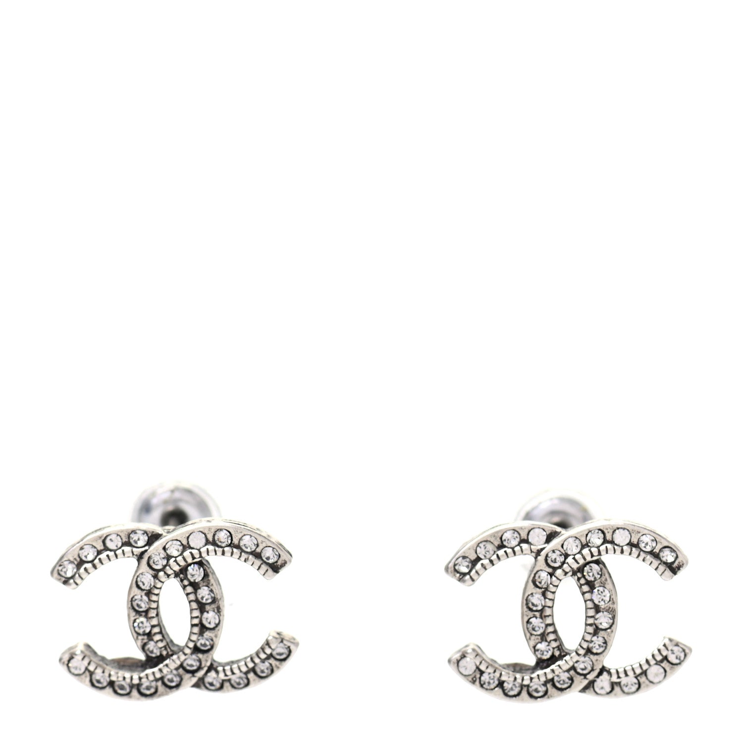 Chanel Crystal Royal Flush CC Stud Earrings Silver 1 of 5