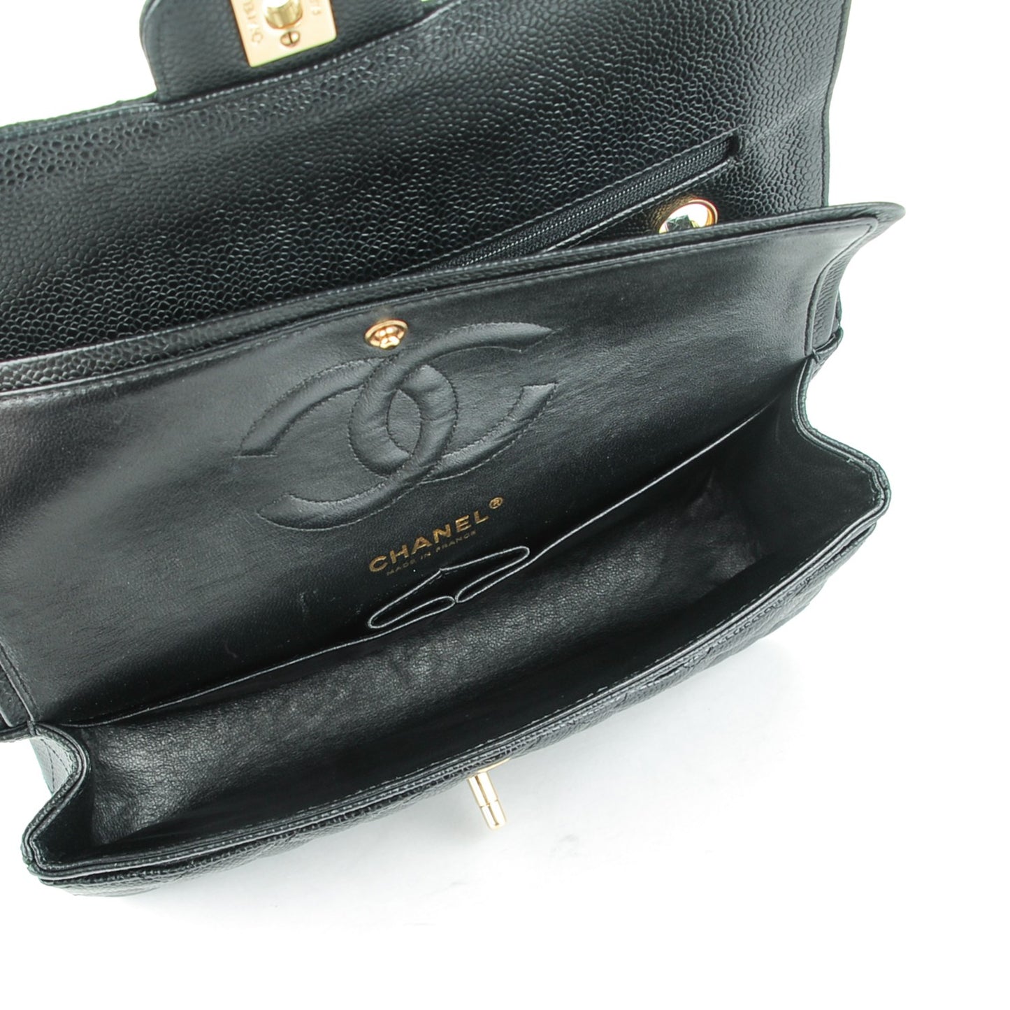 Caviar Quilted Medium Double Flap Black