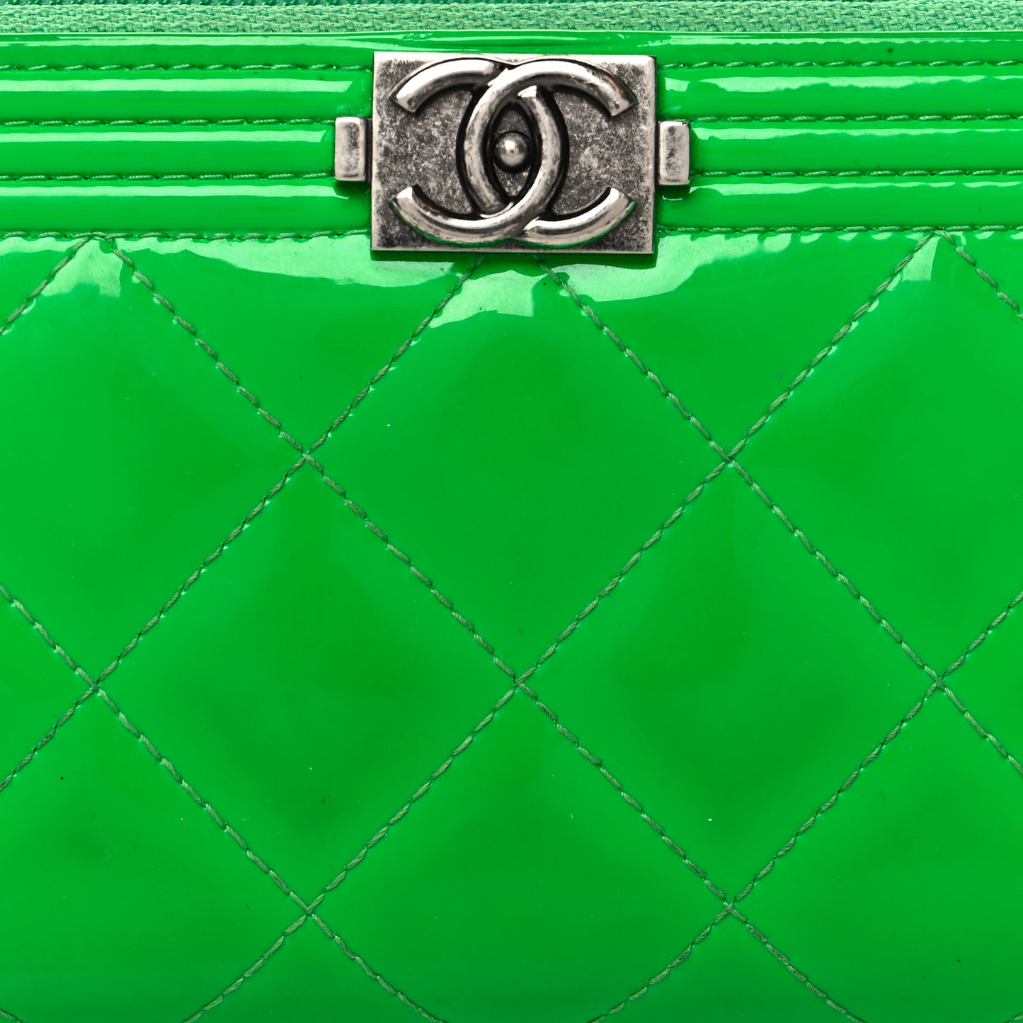 Patent Quilted Small Boy Zip Around Wallet Green