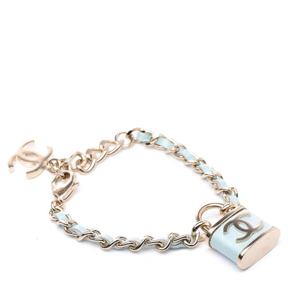 Chanel Metal Iridescent Lambskin Lock Bracelet Gold Light Blue 1 of 7