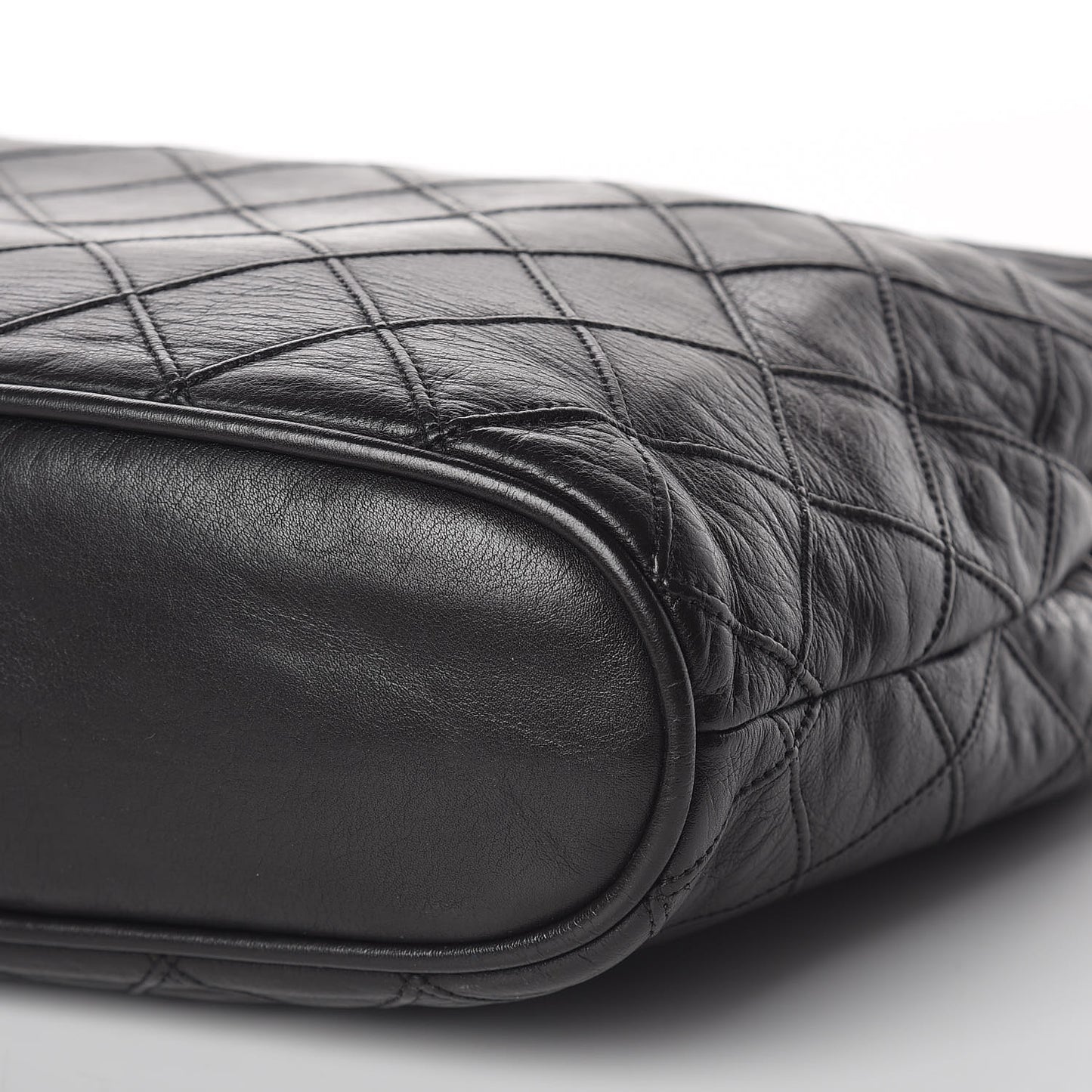 Lambskin Stitched Shopper Tote Black