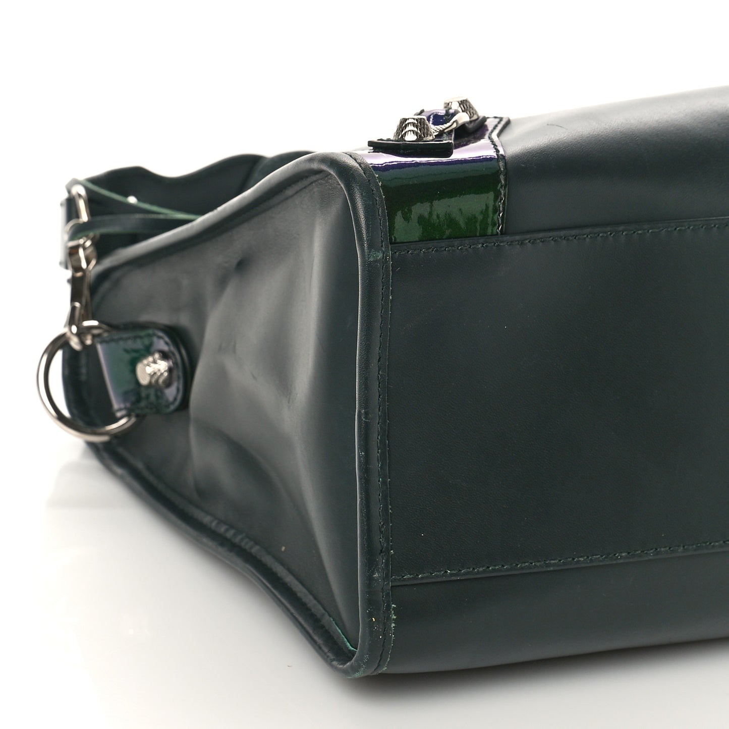 Smooth Calfskin Metallic Patent Giant 12 Silver Hardware City Vert Poker Fonce