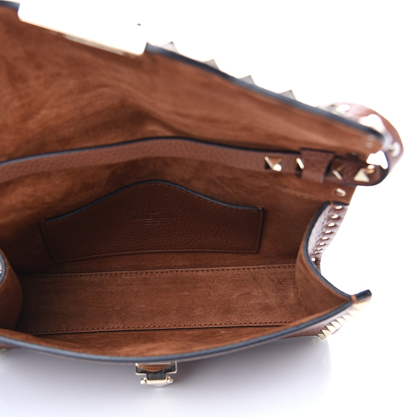 Pebbled Calfskin Medium Rockstud Flip Lock Crossbody Bag Bright Cognac