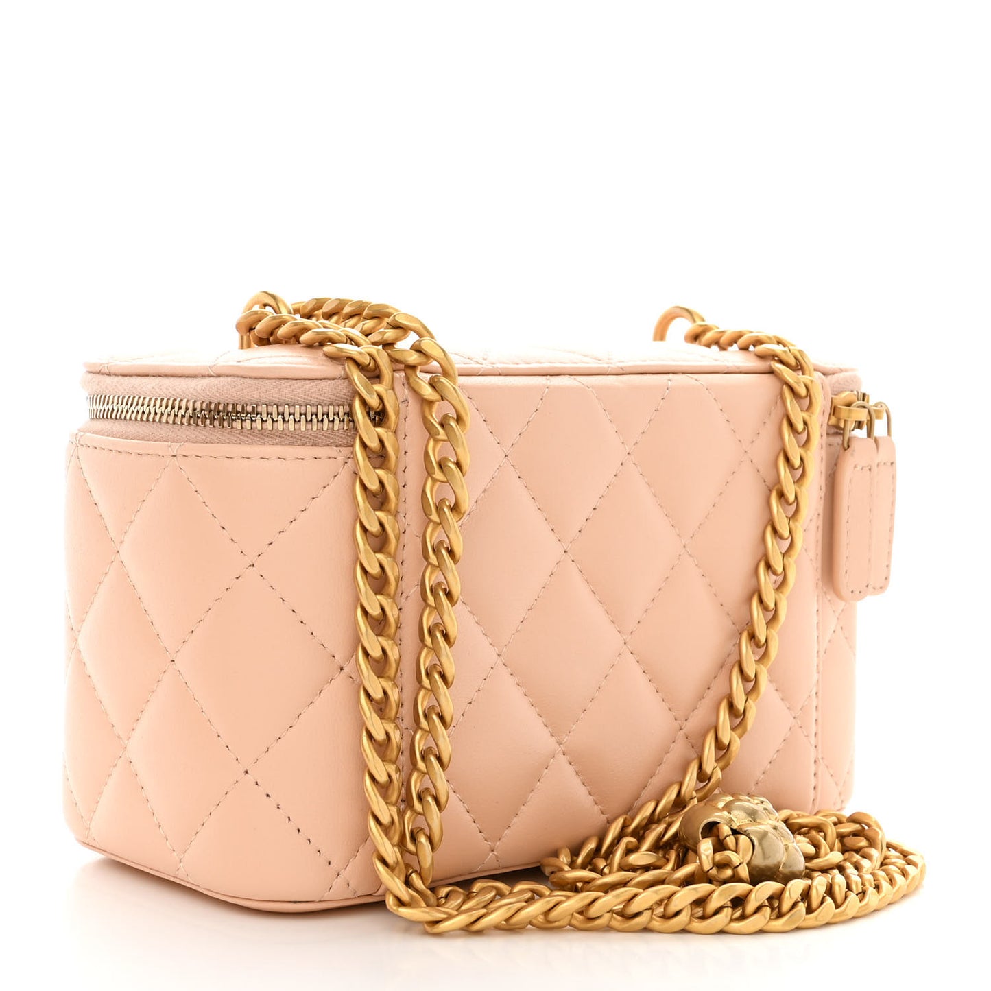 Lambskin Quilted Sweet Camellia Small Vanity Case With Chain Pink