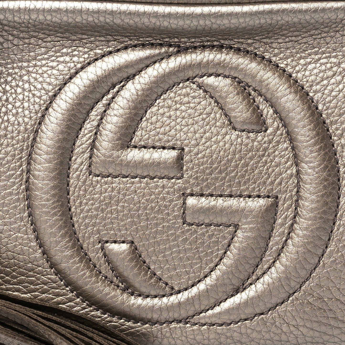 Metallic Pebbled Calfskin Small Soho Disco Bag Golden Beige