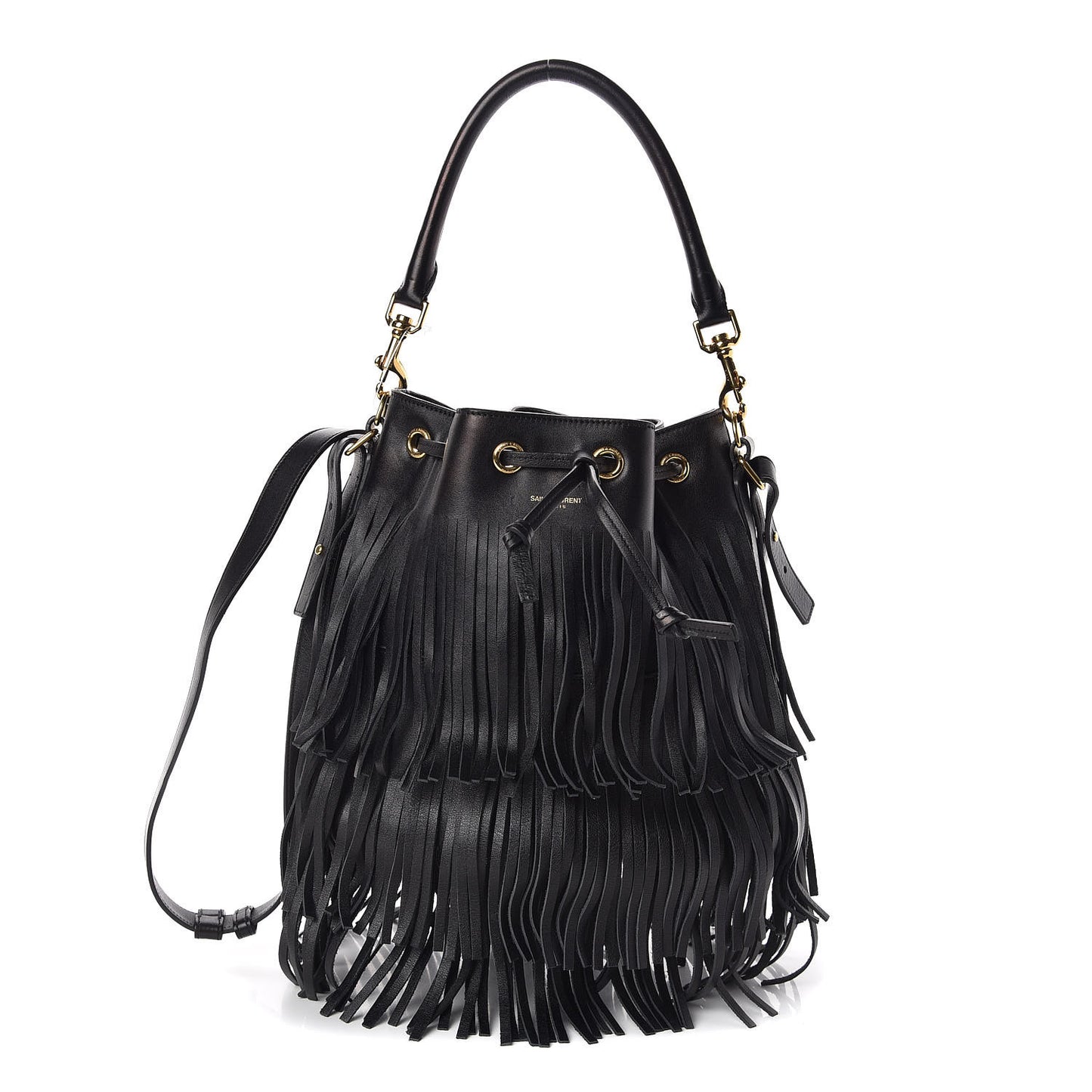 Calfskin Small Emmanuelle Fringe Bucket Bag Black