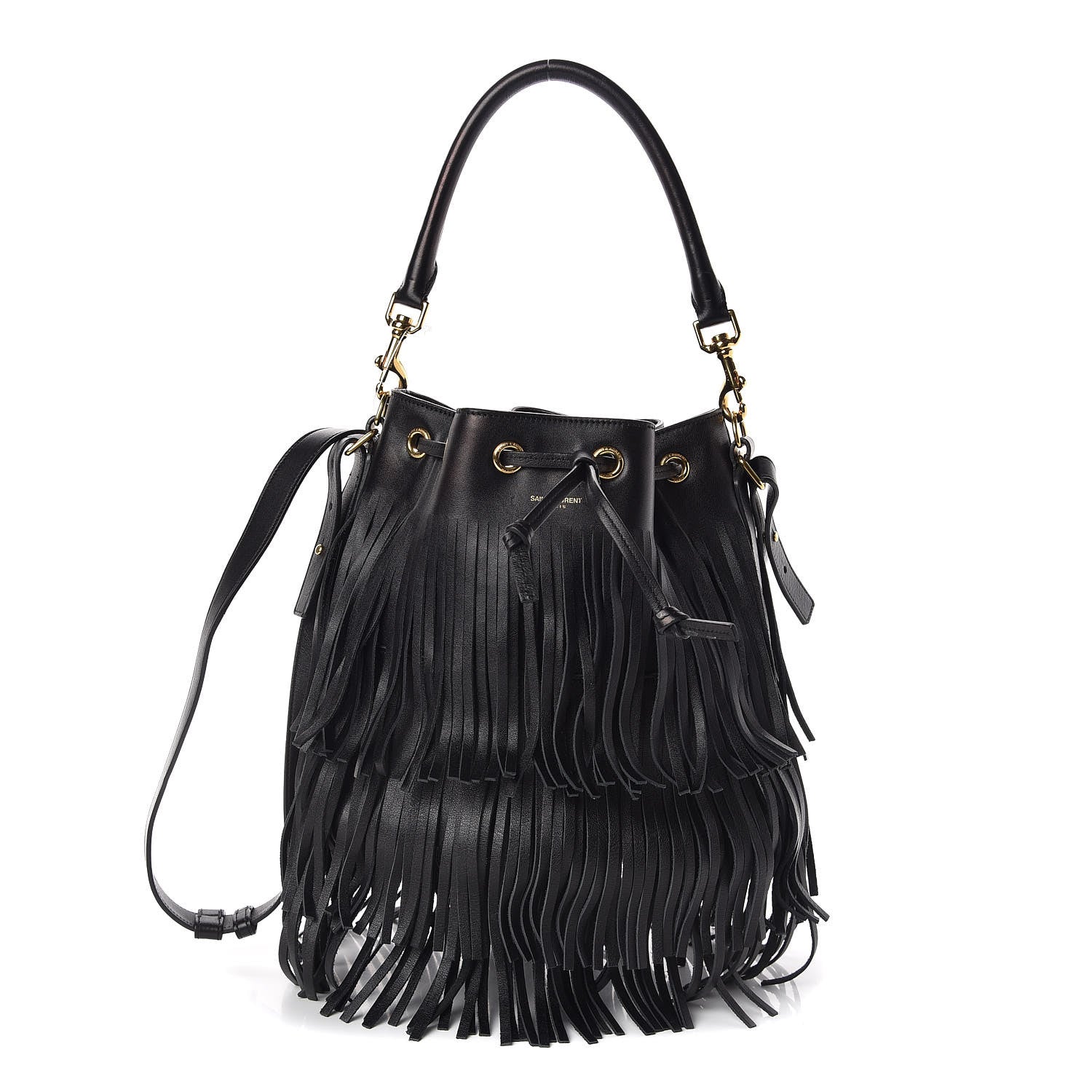 Saint Laurent Calfskin Small Emmanuelle Fringe Bucket Bag Black 1 of 10
