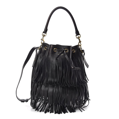 Saint Laurent Calfskin Small Emmanuelle Fringe Bucket Bag Black 1 of 10