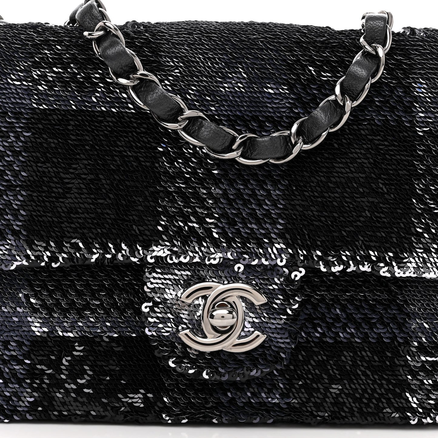 Sequin Mini Rectangular Single Flap Black Silver