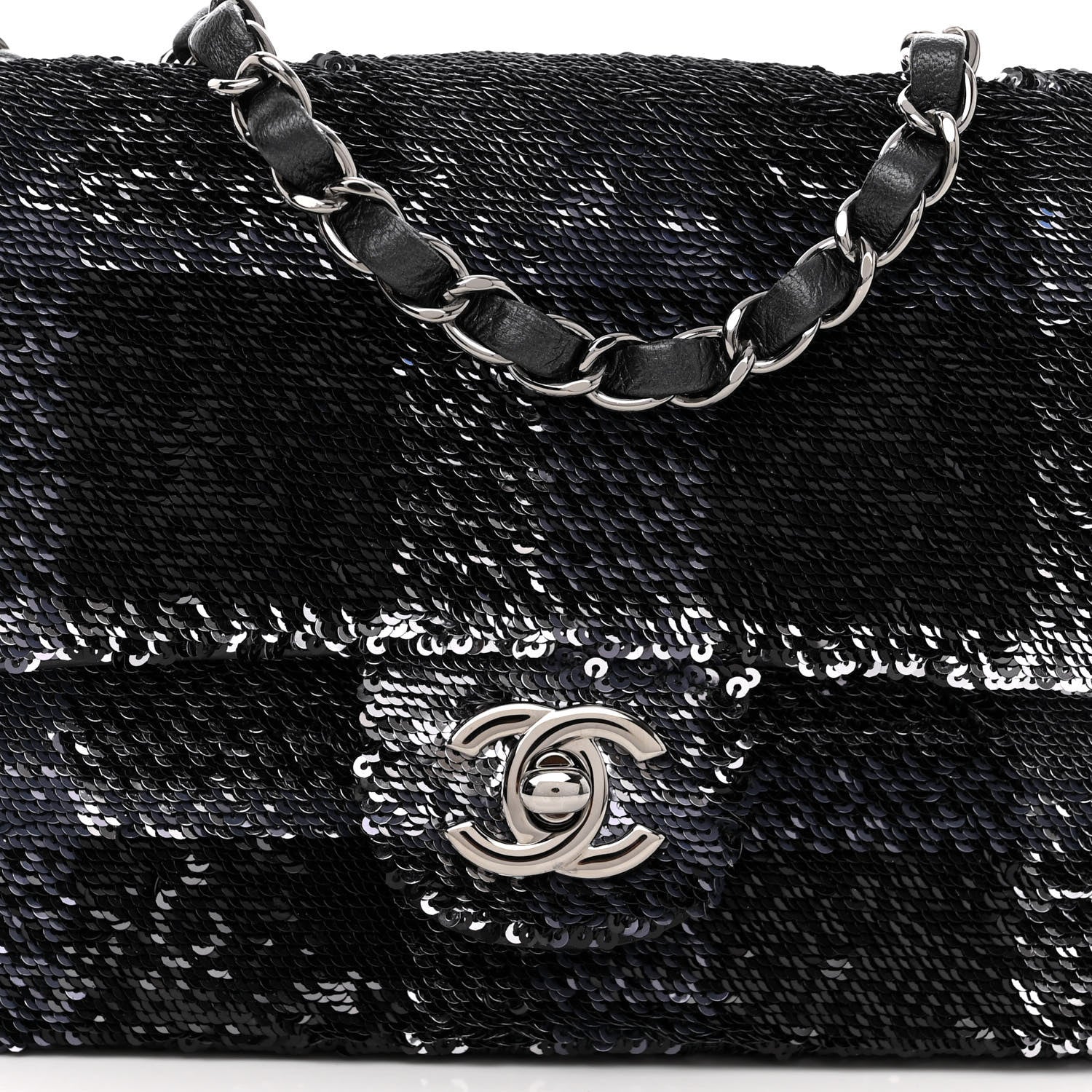 Chanel Sequin Mini Rectangular Single Flap Black Silver 8 of 10