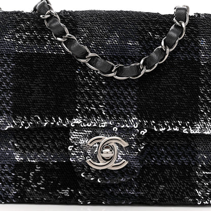Chanel Sequin Mini Rectangular Single Flap Black Silver 8 of 10