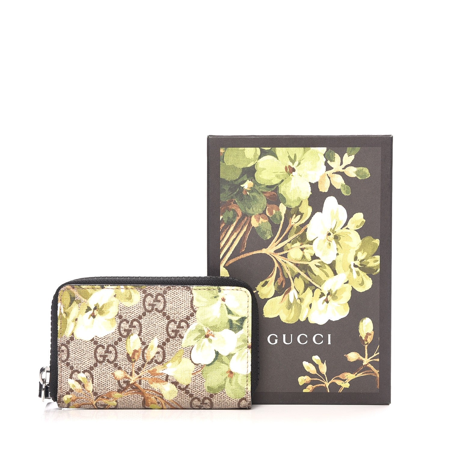 Gucci GG Supreme Monogram Blooms Zip Around Card Case Wallet Beige New Military Black 7 of 7