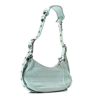 Balenciaga Extra Supple Calfskin Crocodile Embossed Le Cagole Shoulder Bag XS Green Acqua 4 of 11