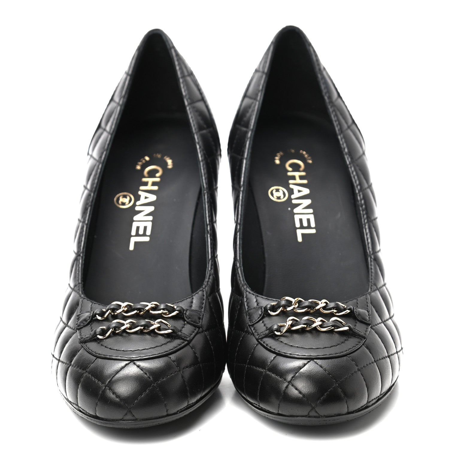 Chanel Lambskin Patent CC Chain Pumps 39 Black 2 of 8