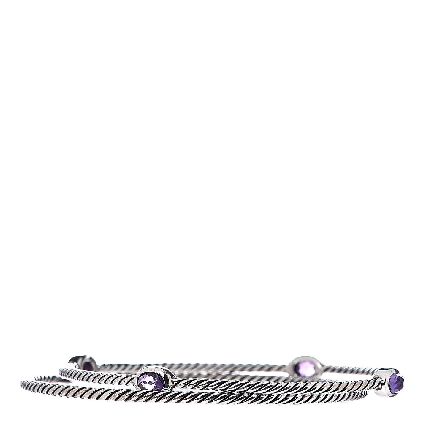 Sterling Silver Amethyst Color Classics Cable Bangle Bracelet Set of 2