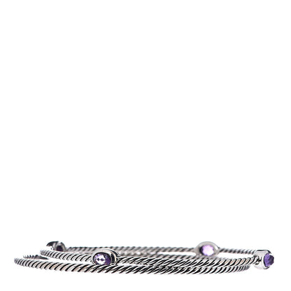 David Yurman Sterling Silver Amethyst Color Classics Cable Bangle Bracelet Set of 2 3 of 4