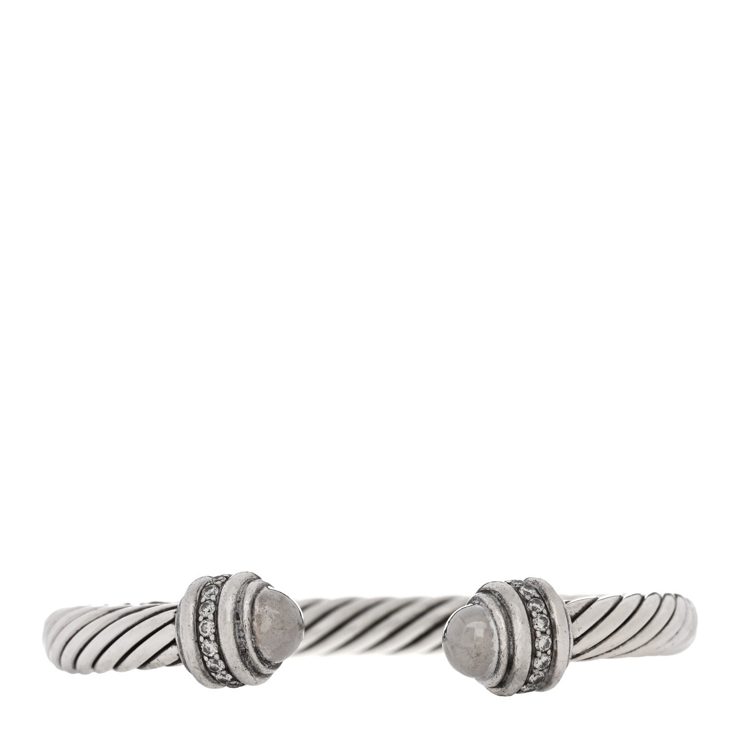 David Yurman Sterling Silver 18K White Gold Diamond 7mm Cable Classics Bracelet 1 of 3