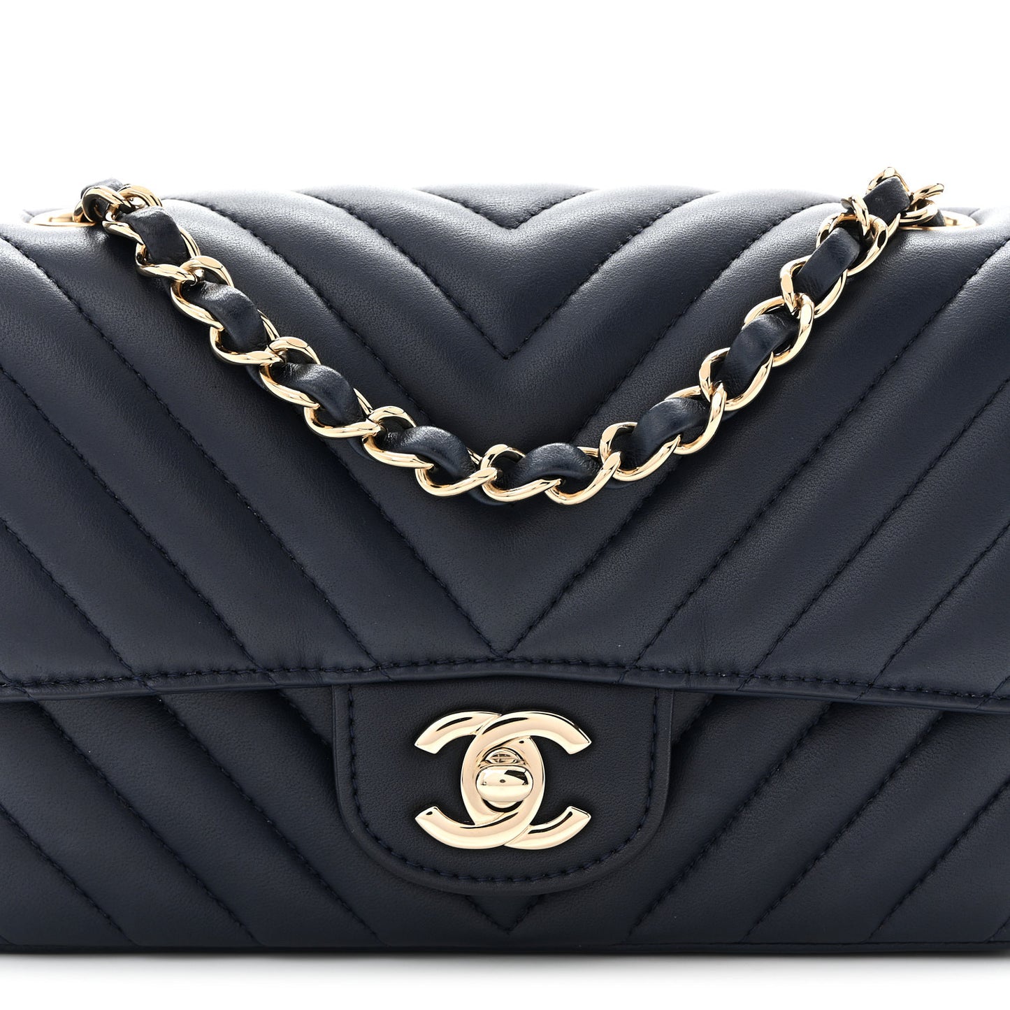 Lambskin Chevron Quilted Mini Rectangular Flap Navy