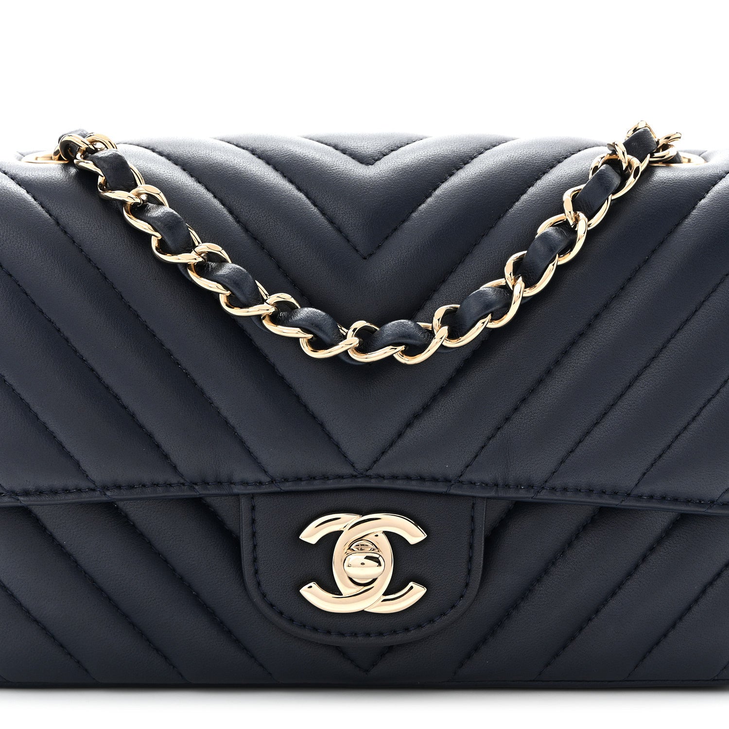 Chanel Lambskin Chevron Quilted Mini Rectangular Flap Navy 8 of 11