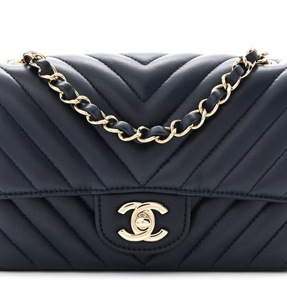 Chanel Lambskin Chevron Quilted Mini Rectangular Flap Navy 8 of 11