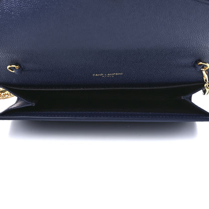 Saint Laurent Grain De Poudre Monogram Uptown Chain Wallet Blue Charron 6 of 15