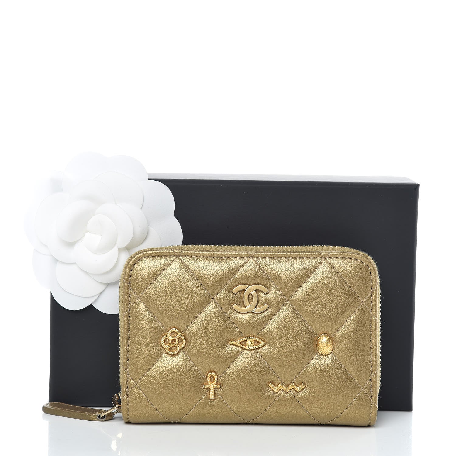 Chanel Metallic Lambskin Egyptian Amulet Zip Coin Purse Gold 8 of 8