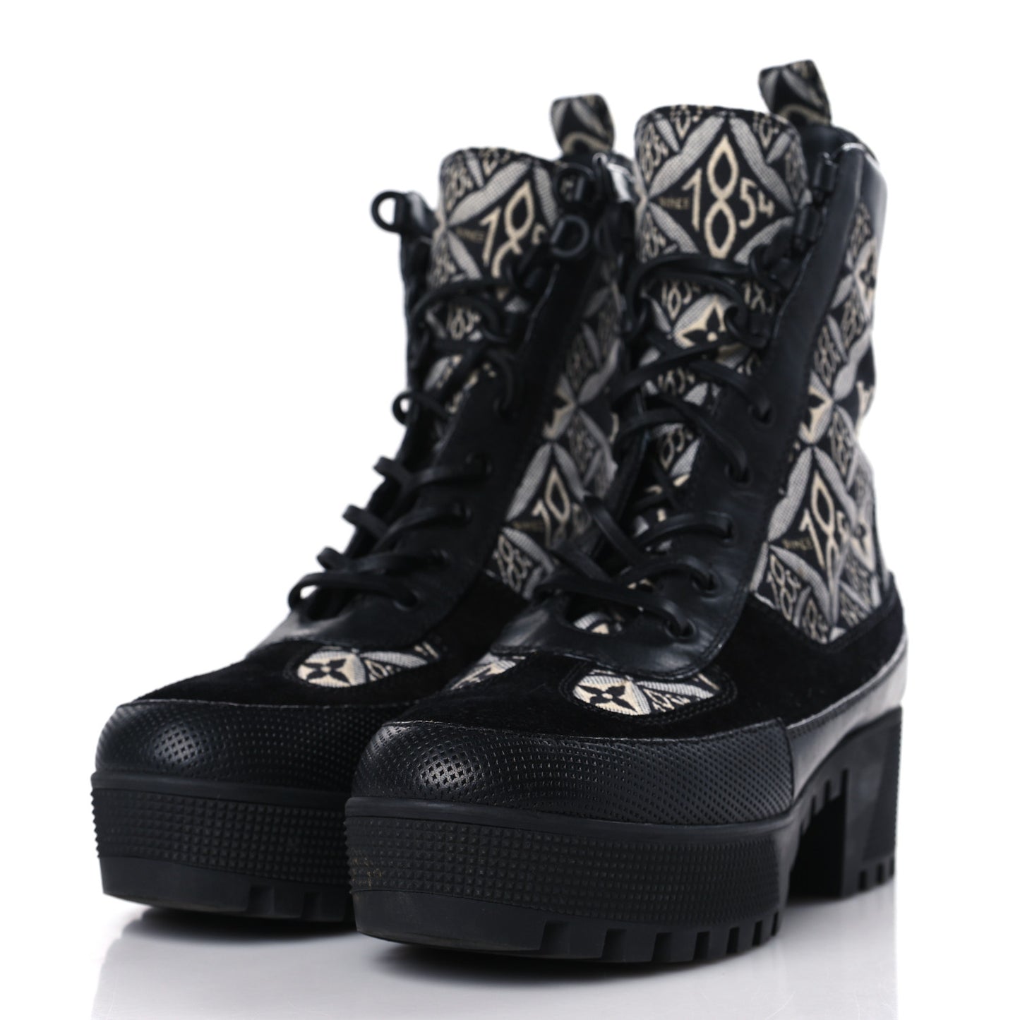 Suede Calfskin Jacquard Since 1854 Laureate Platform Desert Boots 39 Black