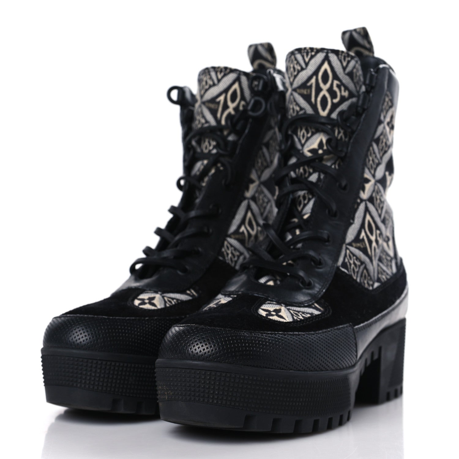 Louis Vuitton Suede Calfskin Jacquard Since 1854 Laureate Platform Desert Boots 39 Black 3 of 9