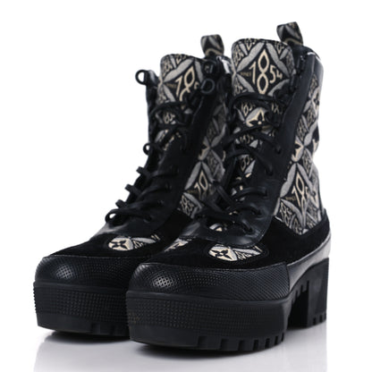 Louis Vuitton Suede Calfskin Jacquard Since 1854 Laureate Platform Desert Boots 39 Black 3 of 9