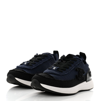 Chanel Fabric Logo Sneakers 35.5 Navy Black 3 of 9