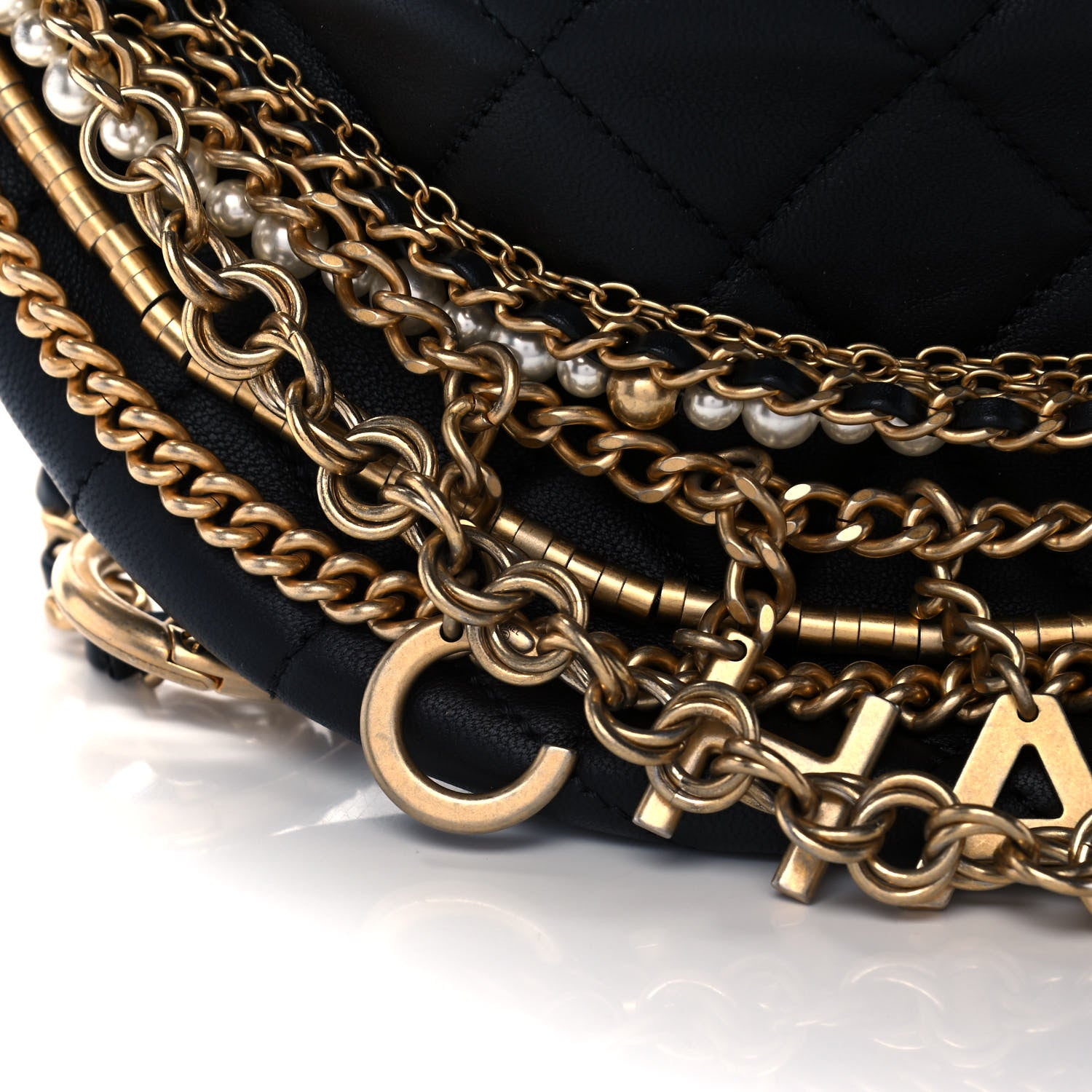 Chanel Lambskin Quilted All About Chains Waist Belt Bag Black 8 of 11