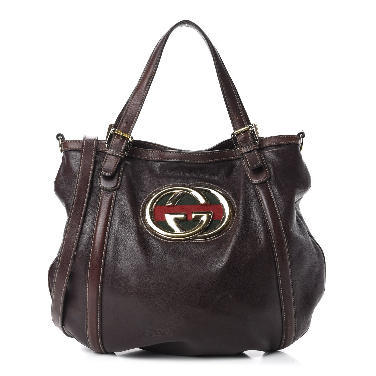 Gucci Calfskin Medium Britt Tote Dark Brown 1 of 14