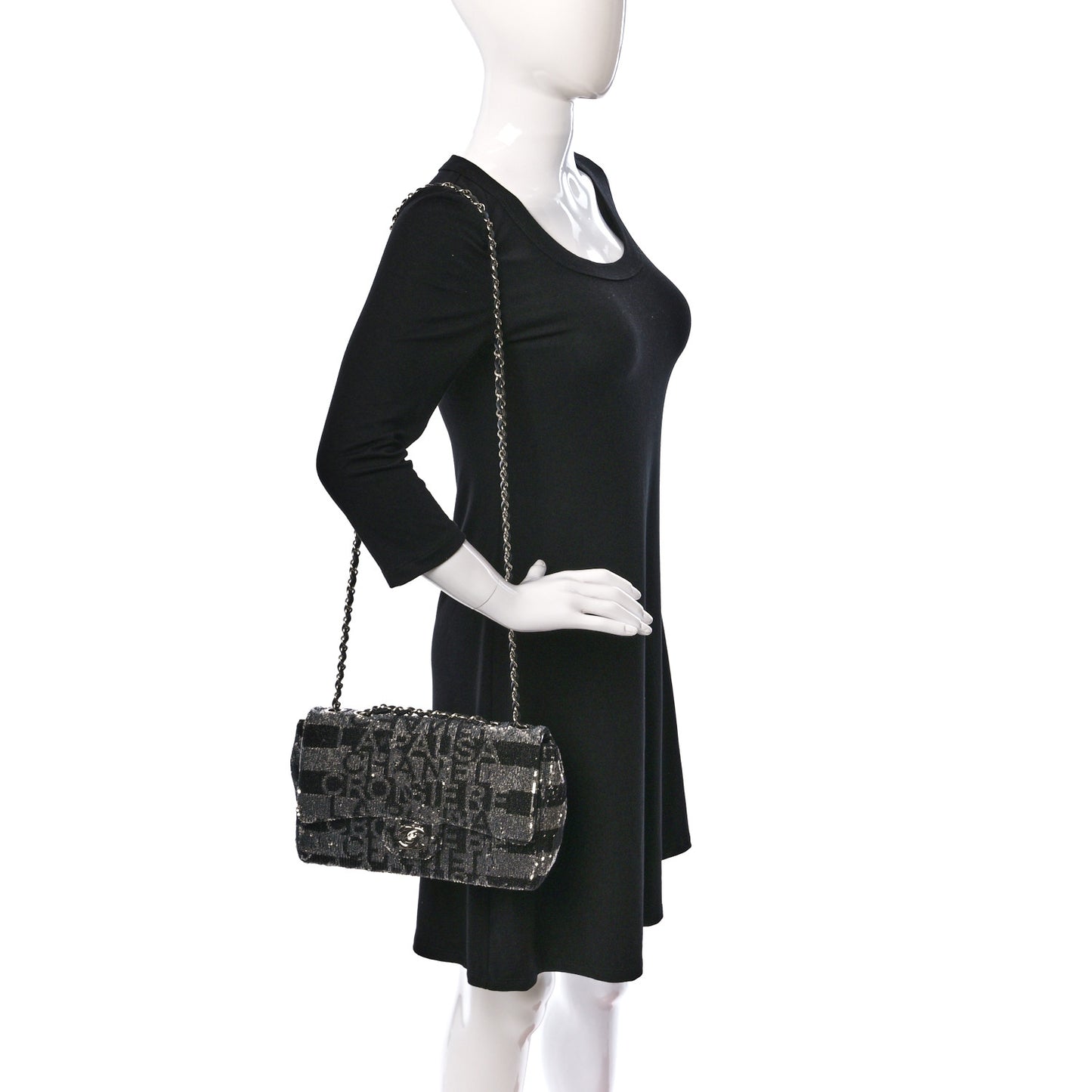 Sequin La Pausa Medium Single Flap Silver Black