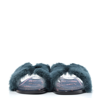 Hermes Mink Fur Oran Sandals 36 Bleu Paon 2 of 11