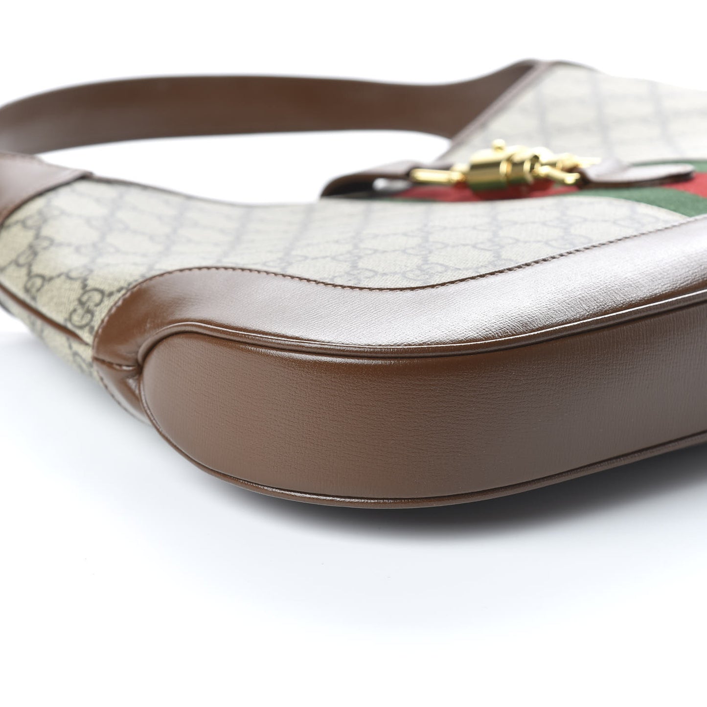 GG Supreme Monogram Azalea Calfskin Web Medium Jackie 1961 Hobo Beige Ebony Brown Sugar