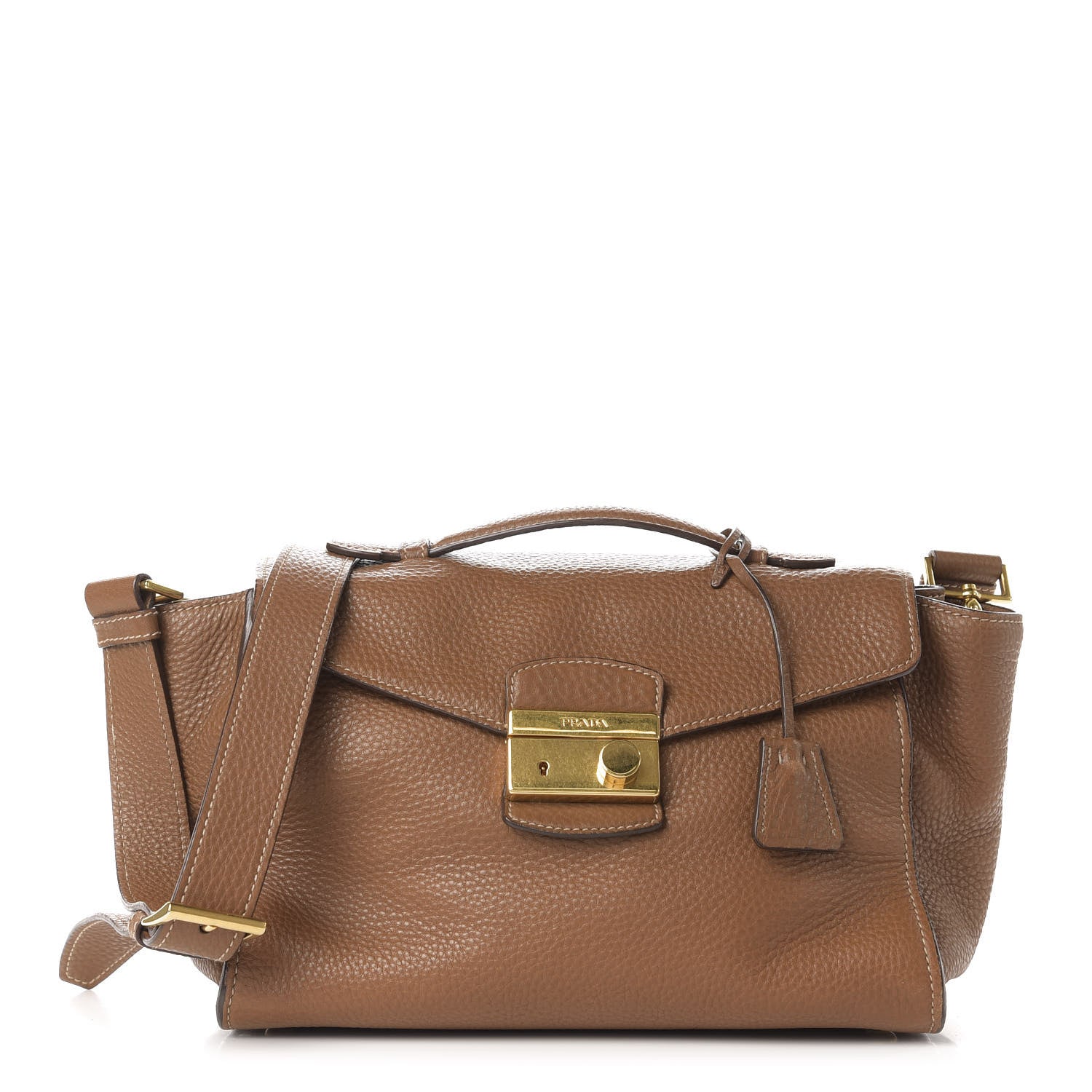 Prada Vitello Daino Sound Twin Pocket Satchel Brandy 1 of 10