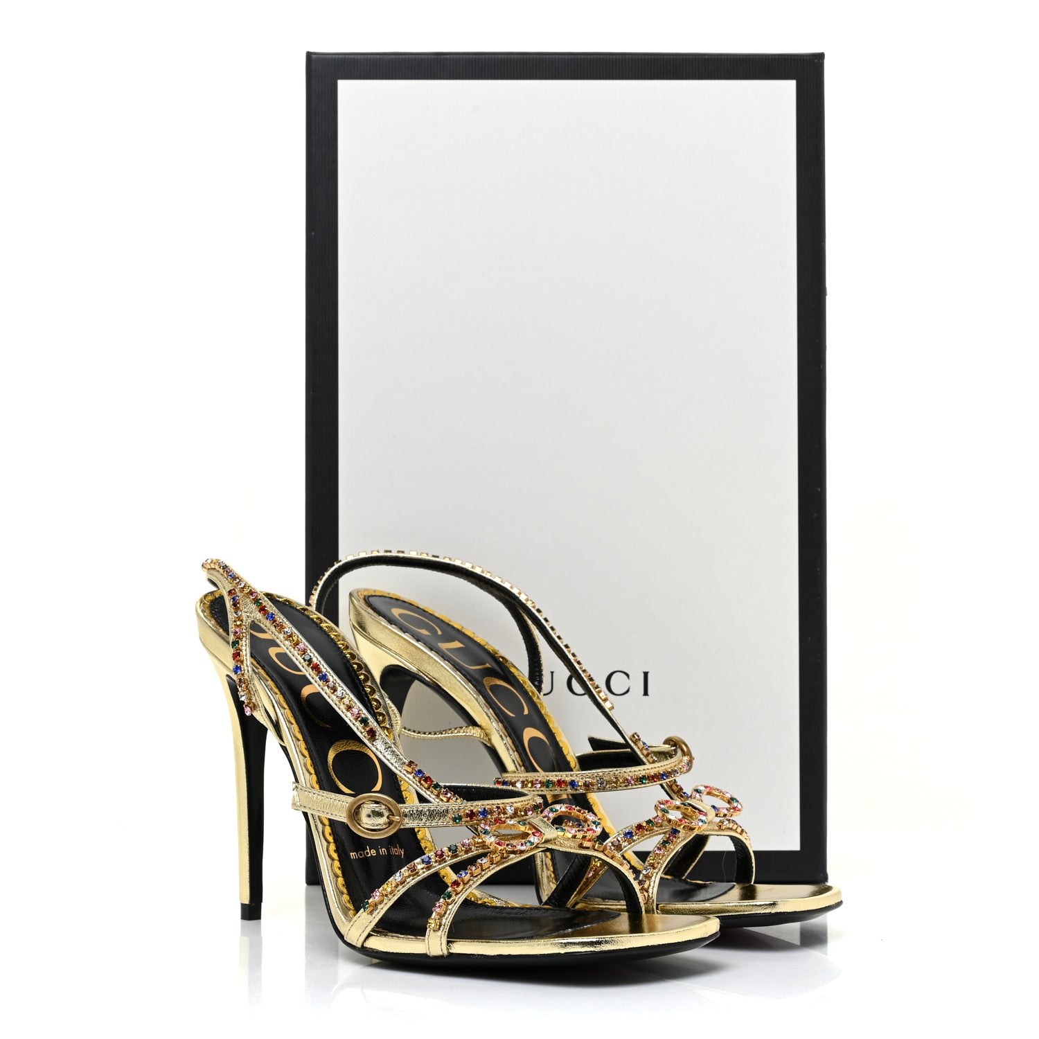 Gucci Metallic Nappa Crystal Embellished Carmen High Heel Sandals 37 Platino 11 of 11