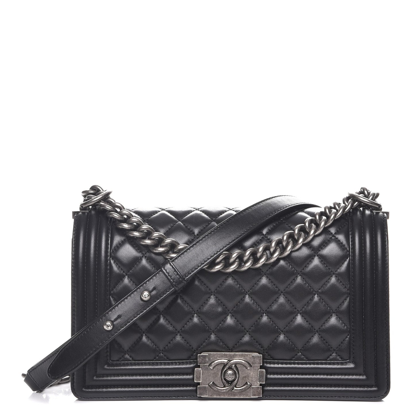 Lambskin Quilted Medium Boy Flap Black