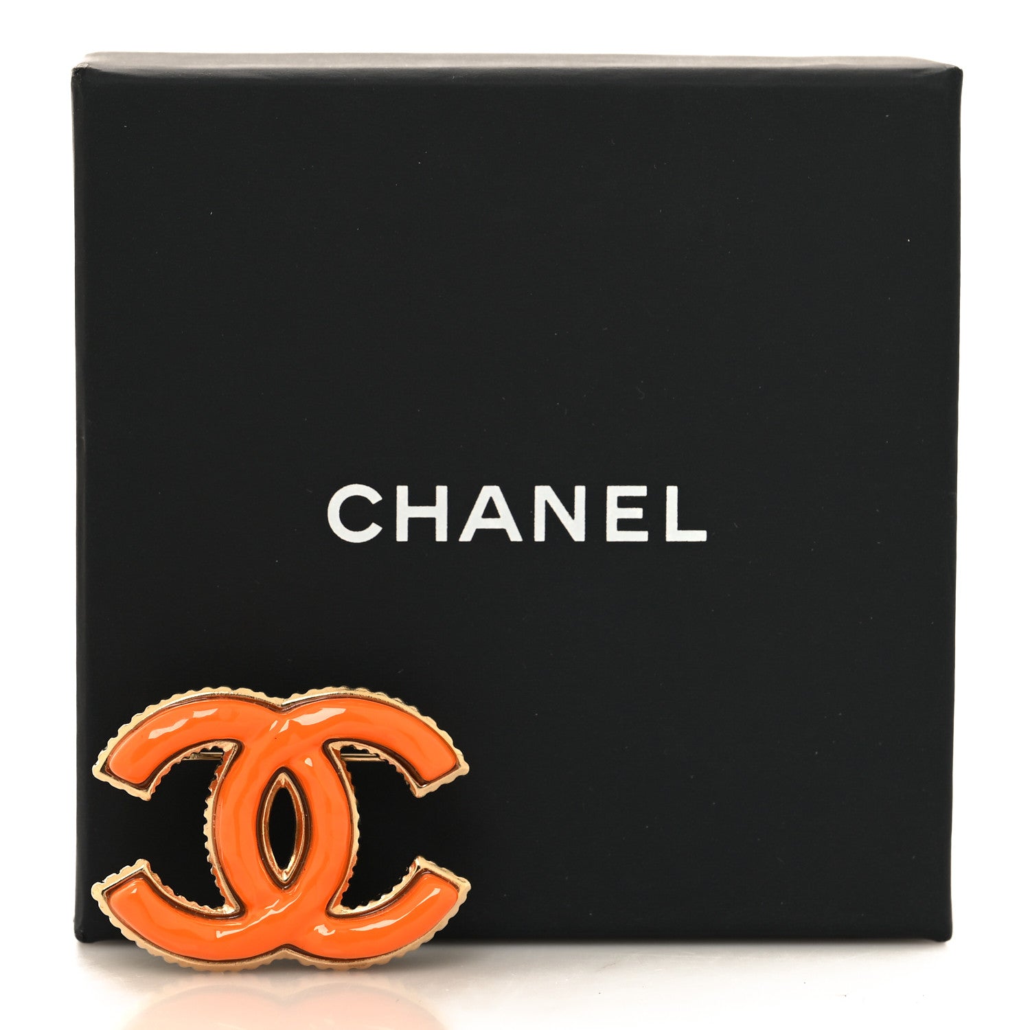 Chanel Metal Enamel CC Brooch Gold Orange 4 of 4