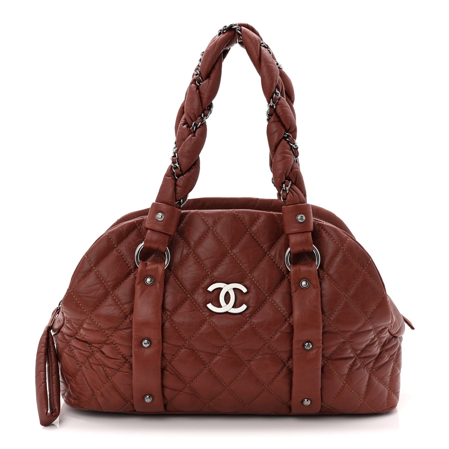 Distressed Lambskin Vintage Ligne Lady Braid Tote Brown
