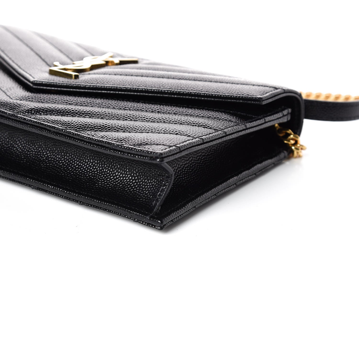 Saint Laurent Grain De Poudre Matelasse Chevron Monogram Envelope Chain Wallet Black 6 of 9