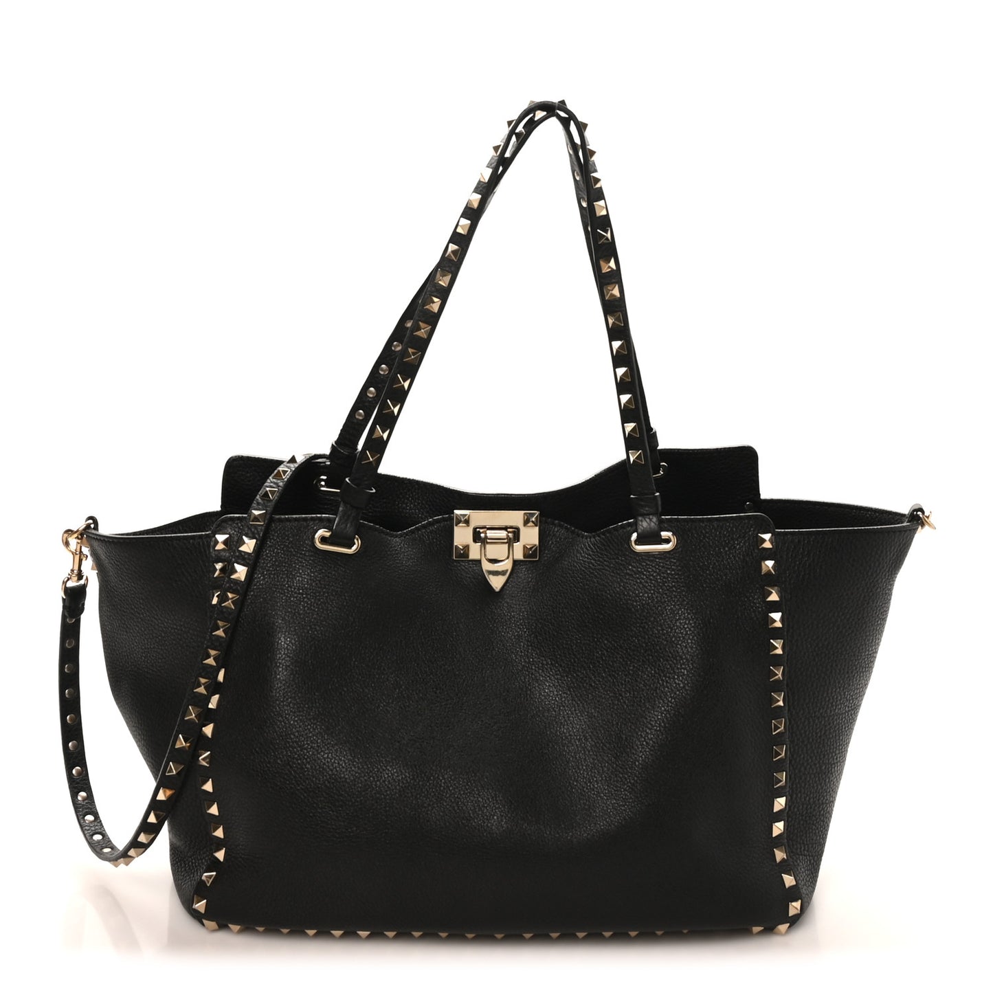 Pebbled Calfskin Medium Rockstud Tote Black