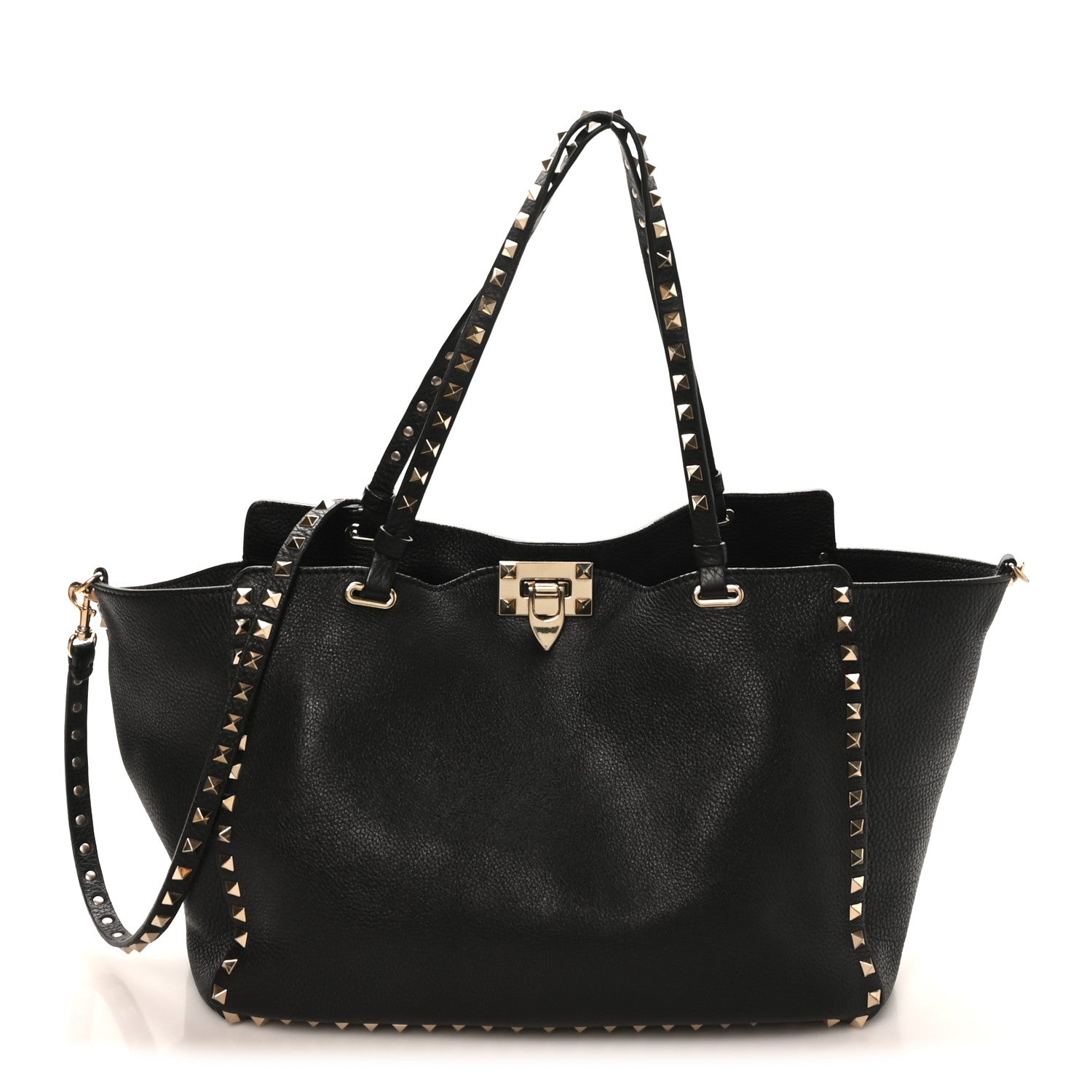 Valentino Garavani Pebbled Calfskin Medium Rockstud Tote Black 1 of 10