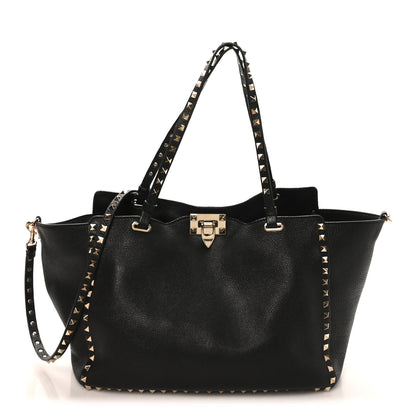 Valentino Garavani Pebbled Calfskin Medium Rockstud Tote Black 1 of 10